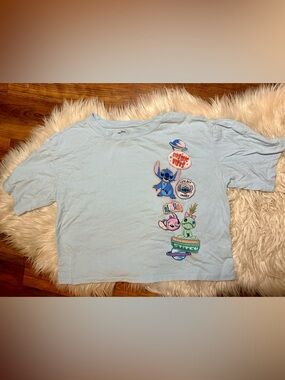 Disney Light Blue Stitch & Friends Graphic Crop Tee